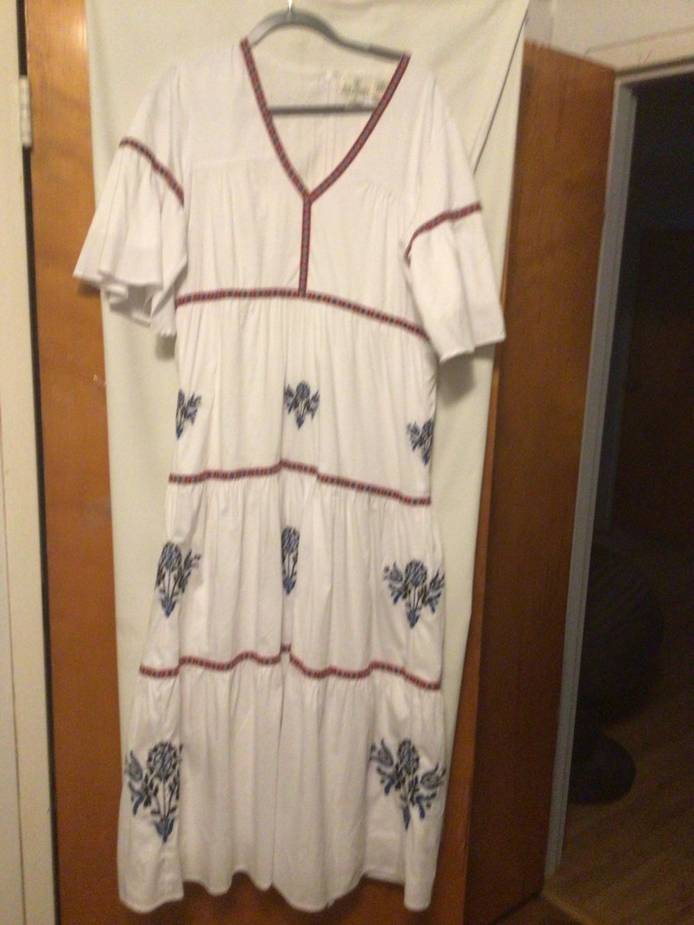 Ivy coast coastal apparel Made in USA UPF 50+ tiered cotton linen midi  dress L